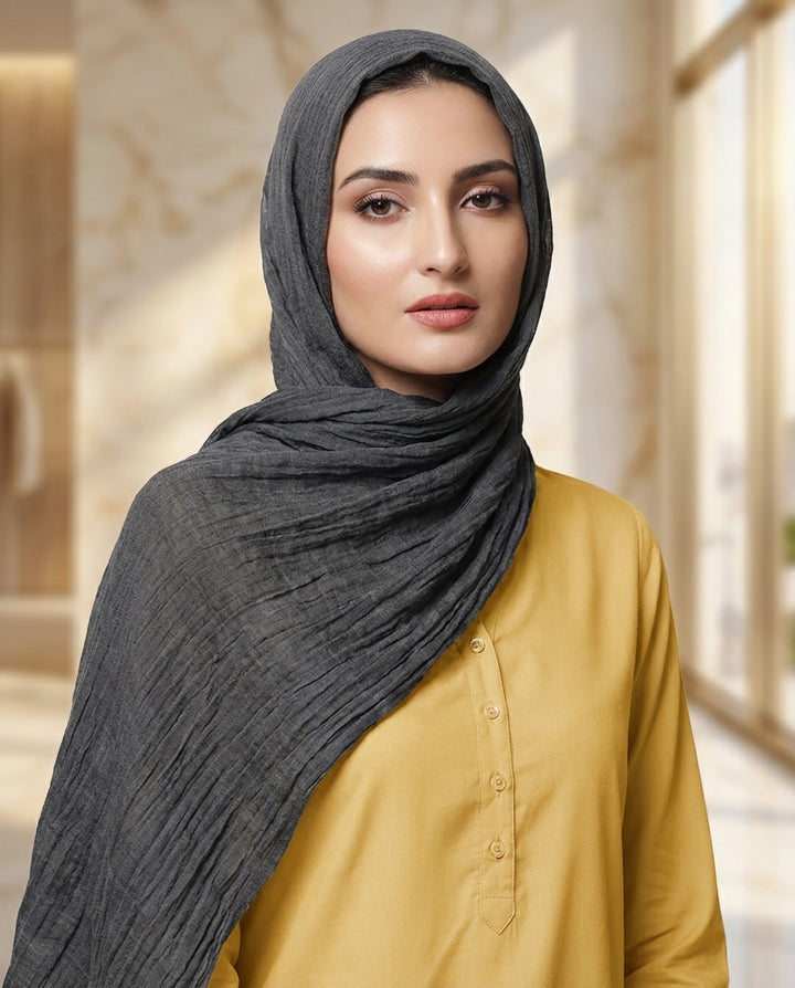 Celebrity Lightweight Cotton/Linen Non-Slip Extra Large Wrap Hijab - Off Black