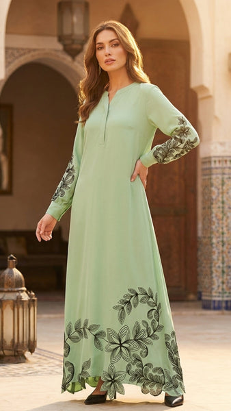 sage green dress modest Doha Embroidered Formal Long Maxi | Modest Muslim Dresses LowStock:43507603505203 Plus-Size Formal Dresses & quarter sleeves Size:18
