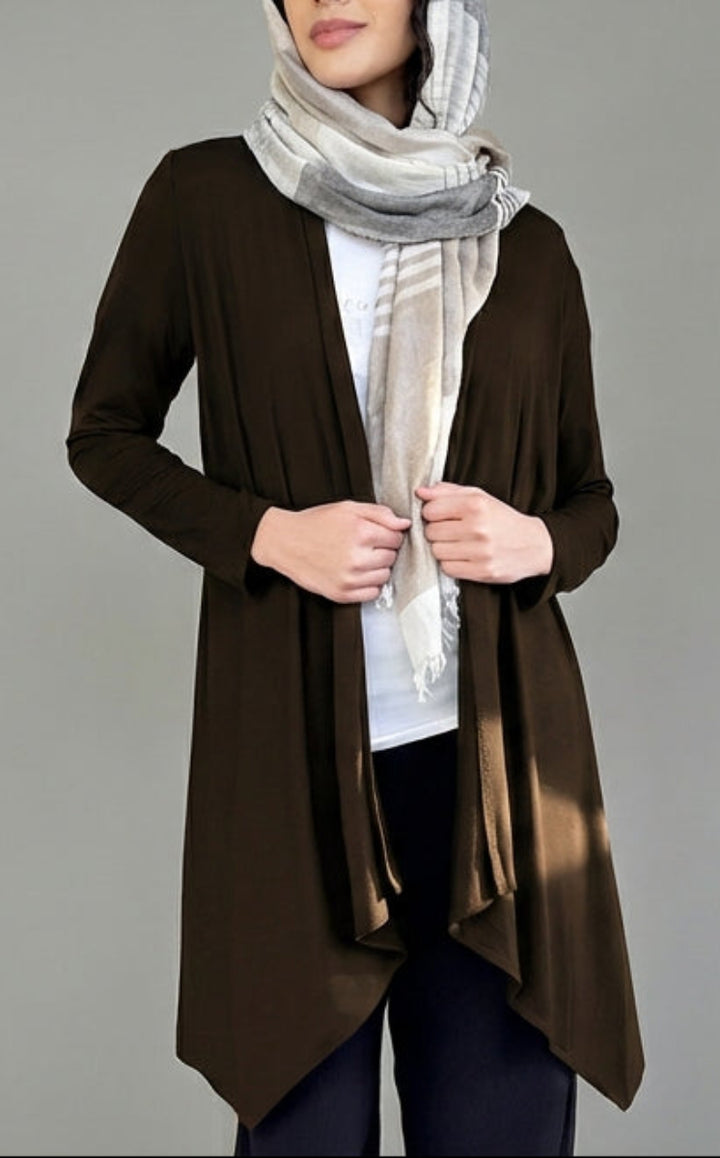 Elva Essential Light Longline Open-Front Cardigan - Cocoa