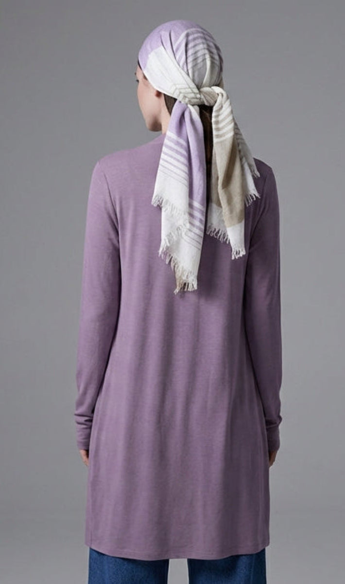 Elva Essential Light Long Open-Front Cardigan - Dusty Mauve