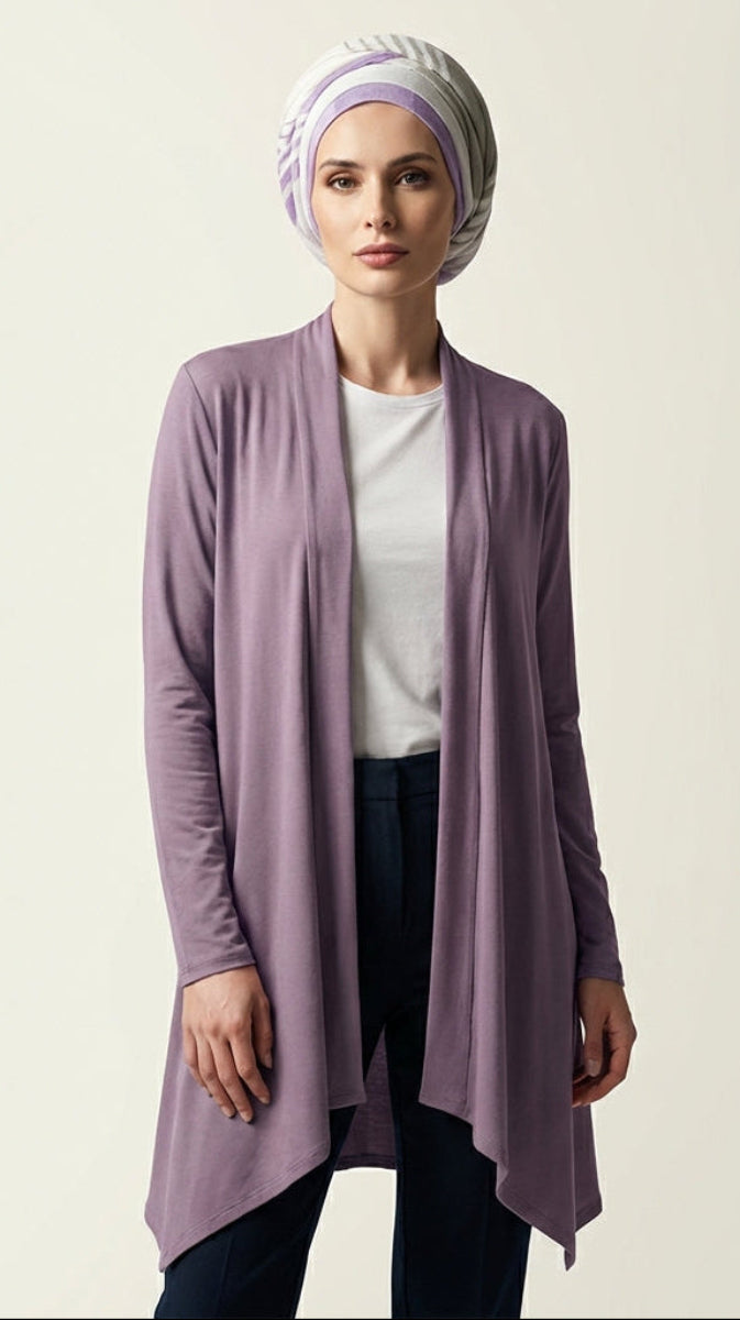 Elva Essential Light Long Open-Front Cardigan - Dusty Mauve