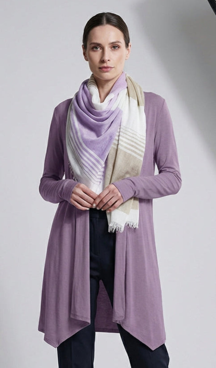 warrenslove 紫 Elva Essential Light Long Open-Front Cardigan - Dusty Mauve