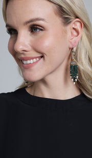 Emerald Green Turkish Tassel Chandelier Earrings