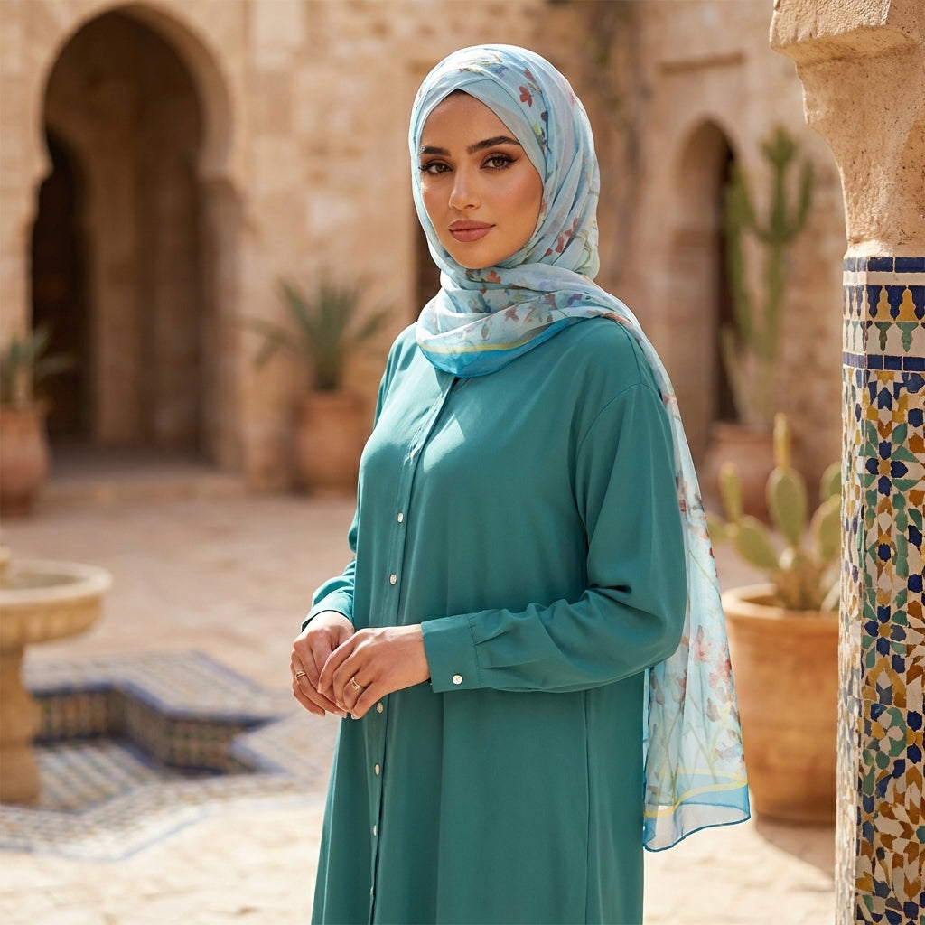 Lyla Chiffon Floral Print Wrap Hijab - Sky