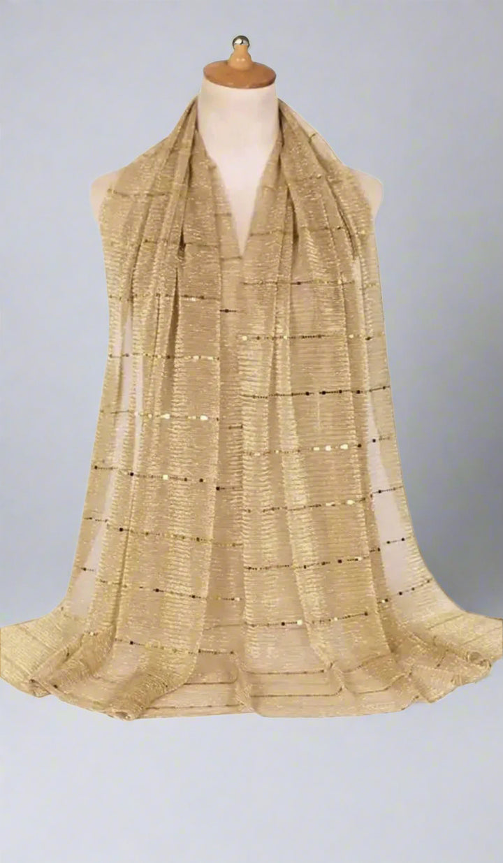 Nina Soft Mesh Sequin Stripe Hijab - Gold