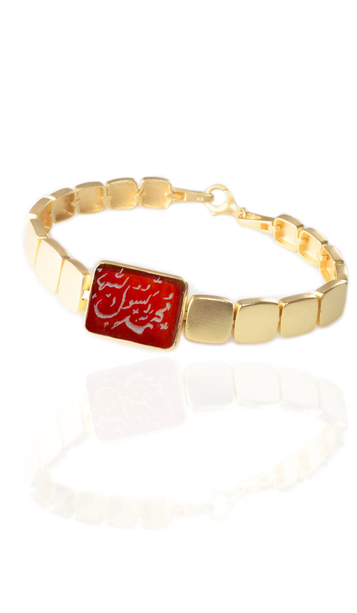 Goldplated Sterling Silver Hand Engraved Aqeeq Bracelet