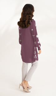 Golnar Embroidered Long Modest Tunic - Plum