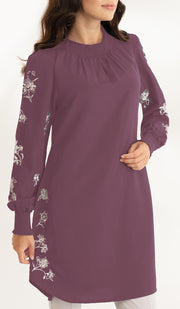Golnar Embroidered Long Modest Tunic - Plum