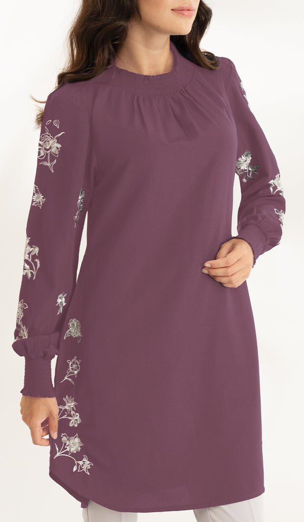 Golnar Embroidered Long Modest Tunic - Plum