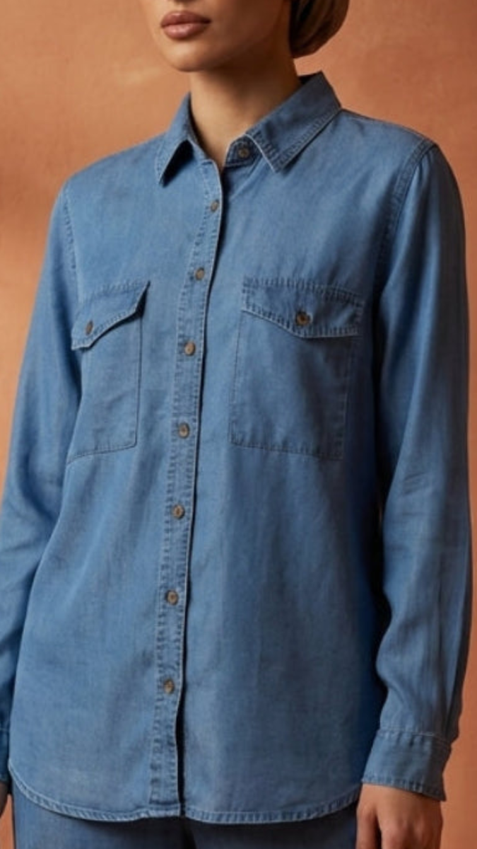 Hafsa Tencel Essential Button down Shirt - Denim Blue