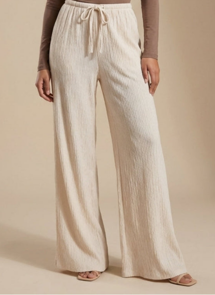 Ida Loose Stretch Wide Leg Crinkle Pants - Cream
