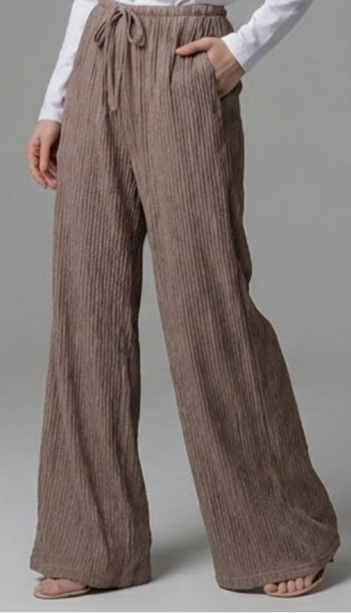 Ida Loose Stretch Wide Leg Crinkle Pants - Mocha