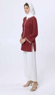 Karima Cotton Embroidered Modest Tunic - Maroon - PREORDER (ships in 2 weeks)