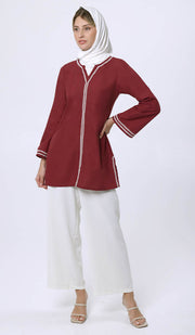 Karima Cotton Embroidered Modest Tunic - Maroon - PREORDER (ships in 2 weeks)