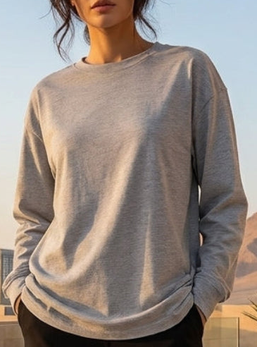 Lina Soft Cotton Everyday Long Sleeve T Shirt - Heather Gray