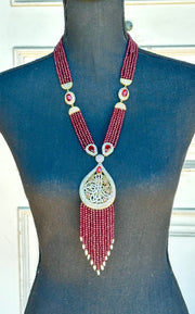 Long Turkish Tughra Tassel Necklace - Ruby Red