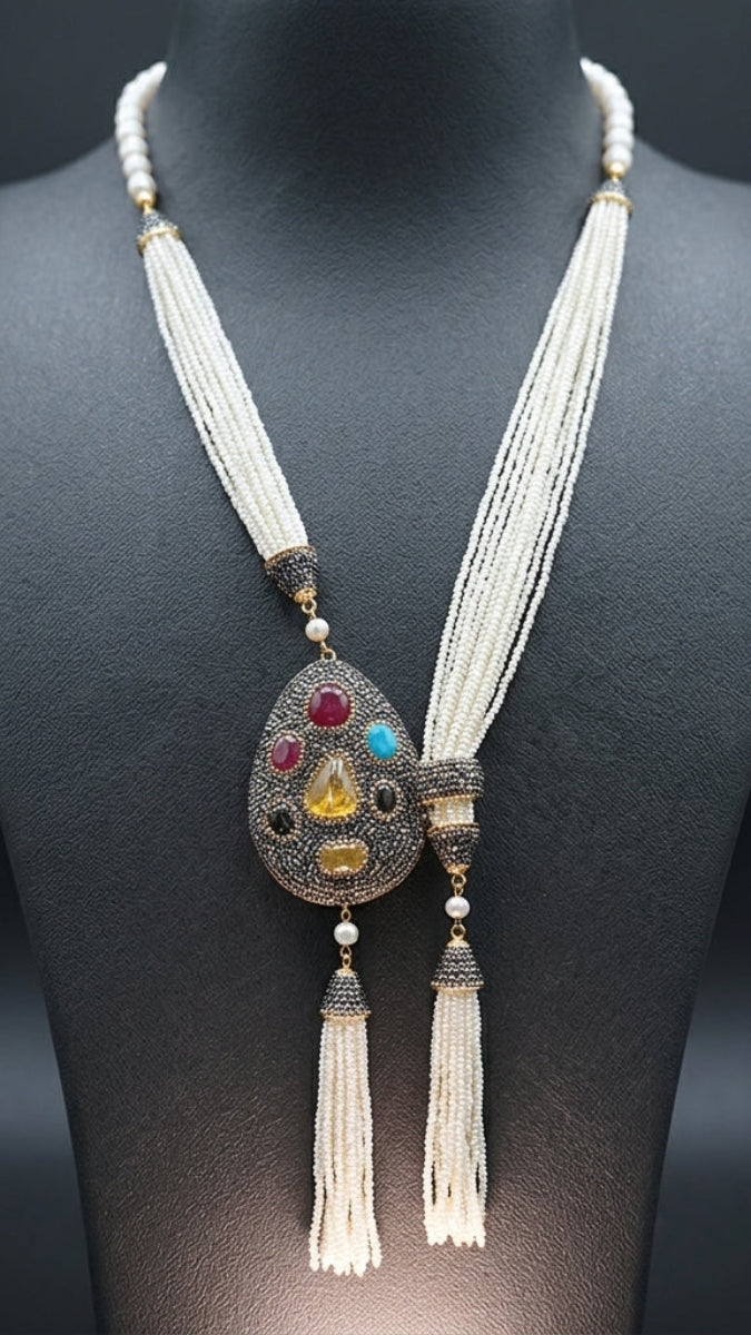 Long collier artisanal turc multibrins - Perle d'eau douce - VENTE FINALE