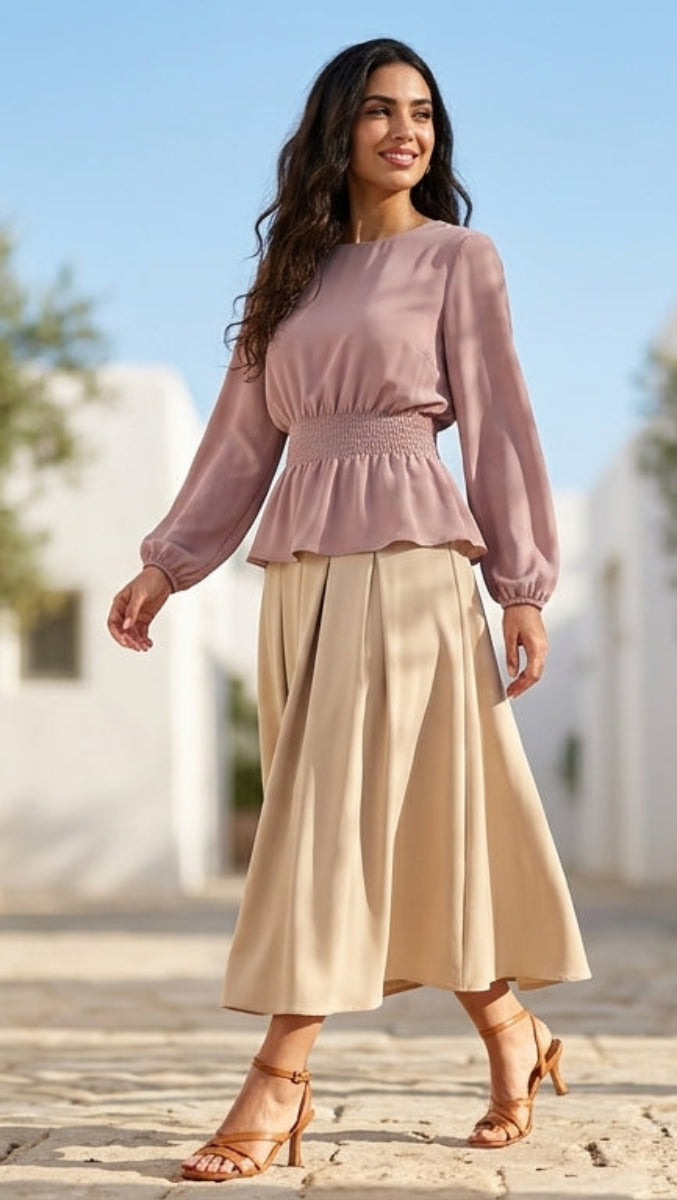Lulu Modest Essential Dusty Rose Peplum Blouse | Muslim Clothing