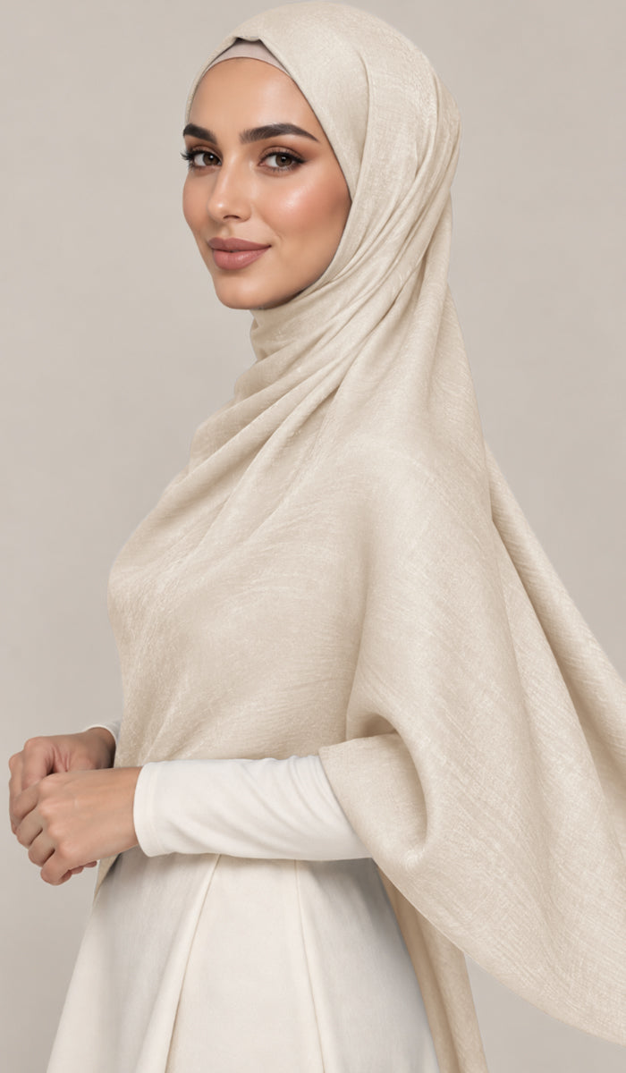 Lumiere Satin Crinkle Wrap Hijab - Cream