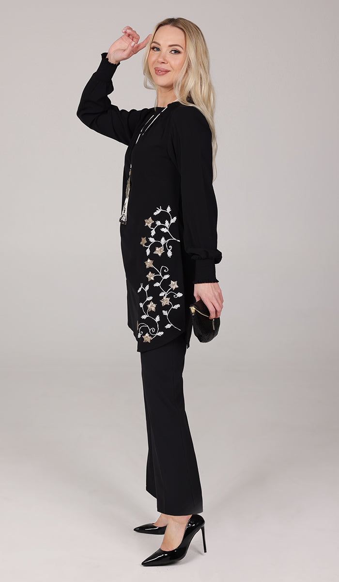 Pantalon habillé évasé extensible Lyla - Noir