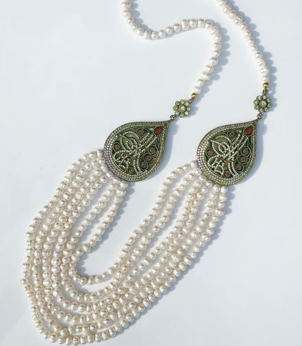 Malika Artisan Necklace - Freshwater Pearl / Red