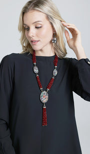 Hilwa Ruby Red and Multicolor Long Statement Necklace