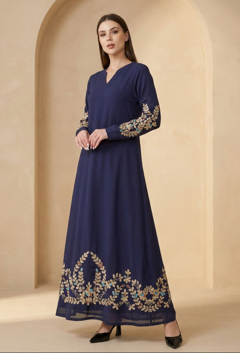 navy blue embroidered dress Meraj and Gold Formal Modest Long Maxi | Modest Muslim Dresses summer dresses Color::#55-Gray ready look Escape Blue Maxi Hawaiian