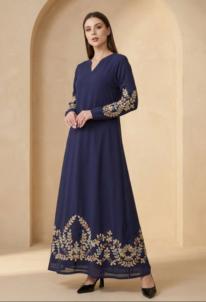 Meraj Blue and Gold Embroidered Formal Modest Long Maxi Dress | Modest Muslim Dresses | Artizara ARTIZARA.COM Meraj Blue and Gold Embroidered Formal Modest Long Maxi Dress | Modest Muslim Dresses | Artizara ARTIZARA.COM