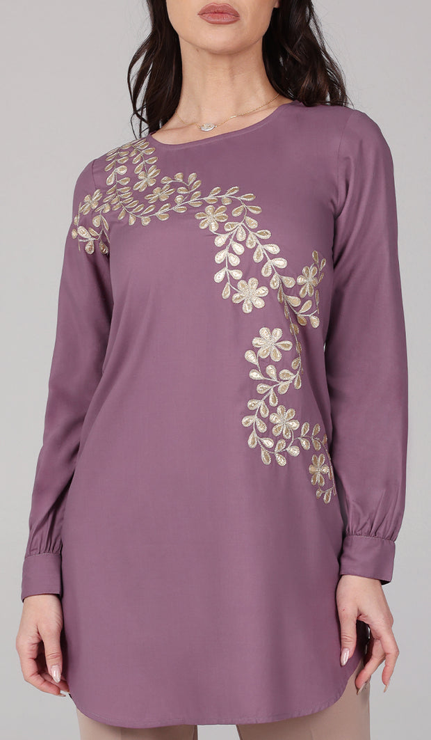 Mey Gold Embellished Long Modest Tunic - Lavender