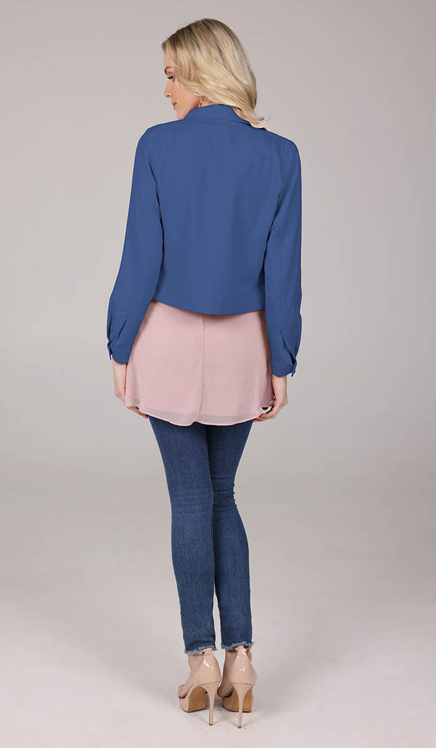 Mia Crop Zipper Front Suit Jacket - Indigo