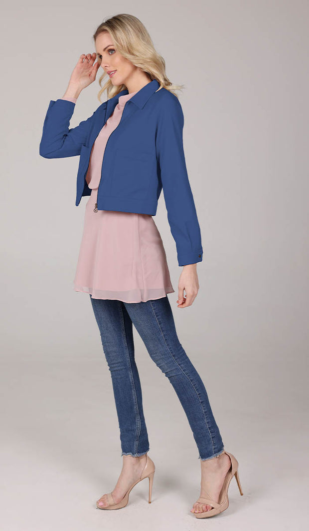 Mia Crop Zipper Front Suit Jacket - Indigo