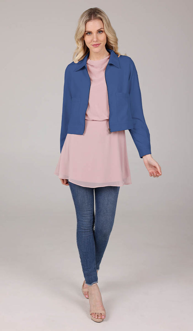 Mia Crop Zipper Front Suit Jacket - Indigo