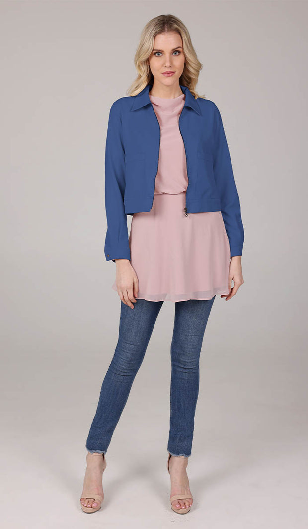 Mia Crop Zipper Front Suit Jacket - Indigo