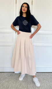 Mia Pleated Long Maxi Skirt - Cream