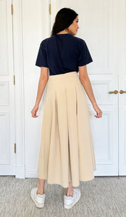 Mia Pleated Long Maxi Skirt - Khaki