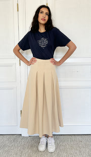 Mia Pleated Long Maxi Skirt - Khaki