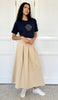 Mia Pleated Long Maxi Skirt - Khaki