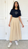 Mia Pleated Long Maxi Skirt - Khaki