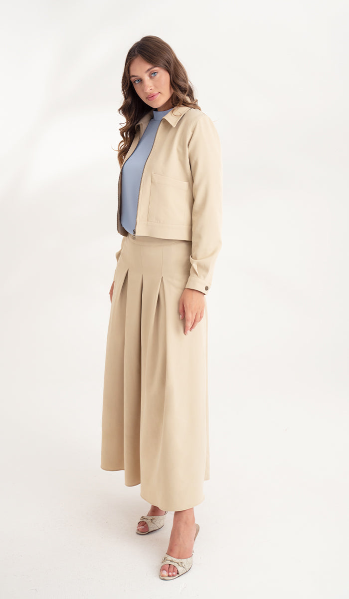 Mia Pleated Flowy Long Maxi Skirt - Khaki - FINAL SALE