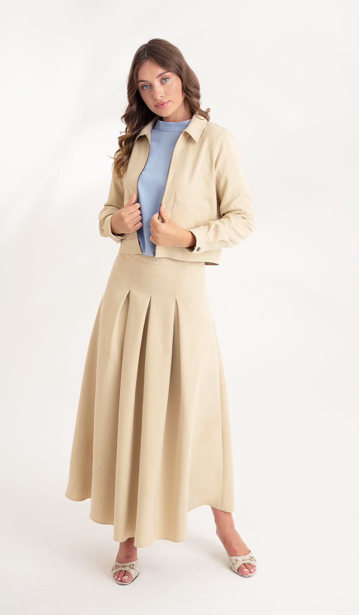 Mia Pleated Flowy Long Maxi Skirt - Khaki - FINAL SALE