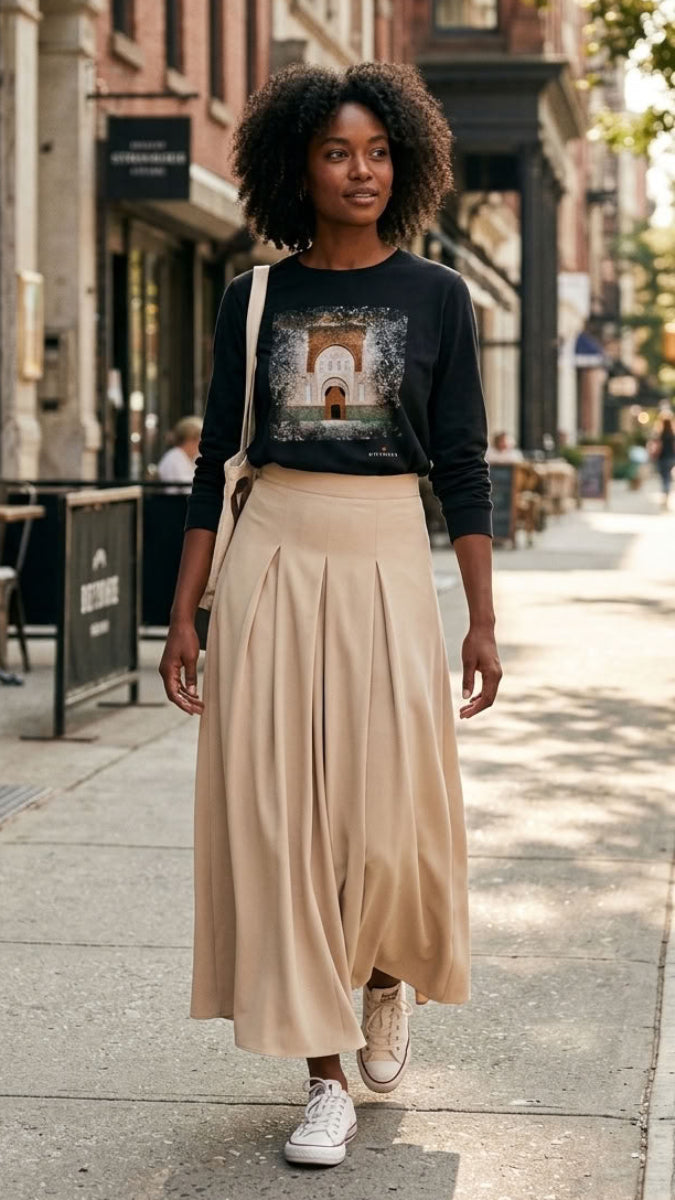 Mia Pleated Flowy Long Maxi Skirt - Khaki - FINAL SALE