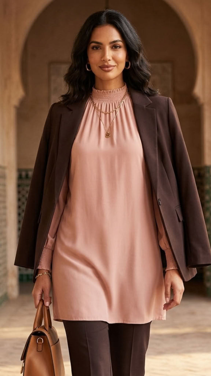 Mishal Essential Long Smocked Modest Tunic - Blush - PREORDER (ships in 2 weeks)