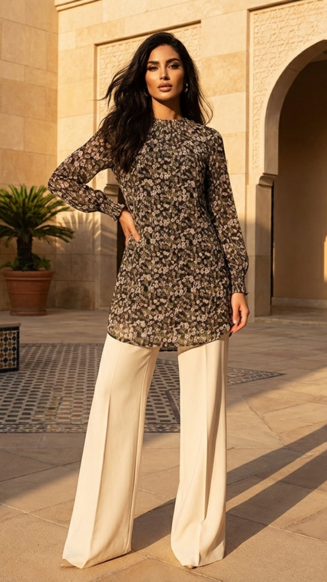 Mishal Long Print Modest Tunic - Floral Morn