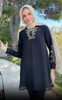 Nahid Embroidered Long Modest Tunic - Black