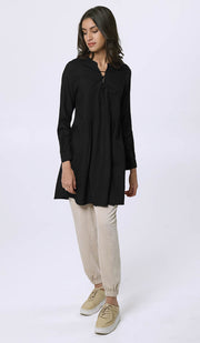 Naseem Pleated Mostly Cotton Tunic Dress - Black - PREORDER (ships in 2 weeks)