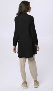Naseem Pleated Mostly Cotton Tunic Dress - Black - PREORDER (ships in 2 weeks)