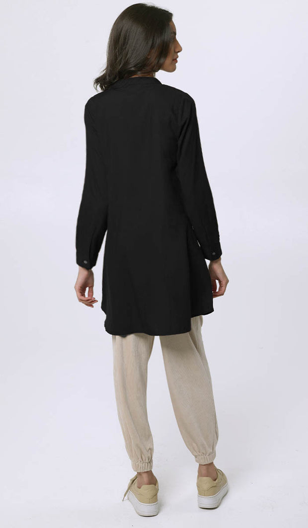 Naseem Pleated Mostly Cotton Tunic Dress - Black - PREORDER (ships in 2 weeks)