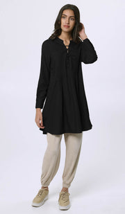 Naseem Pleated Mostly Cotton Tunic Dress - Black - PREORDER (ships in 2 weeks)