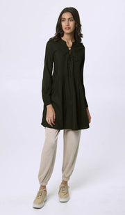 Naseem Pleated Mostly Cotton Tunic Dress - Black - PREORDER (ships in 2 weeks)