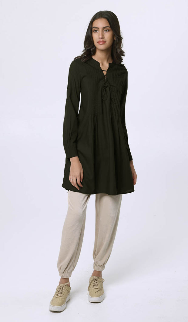 Naseem Pleated Mostly Cotton Tunic Dress - Black - PREORDER (ships in 2 weeks)